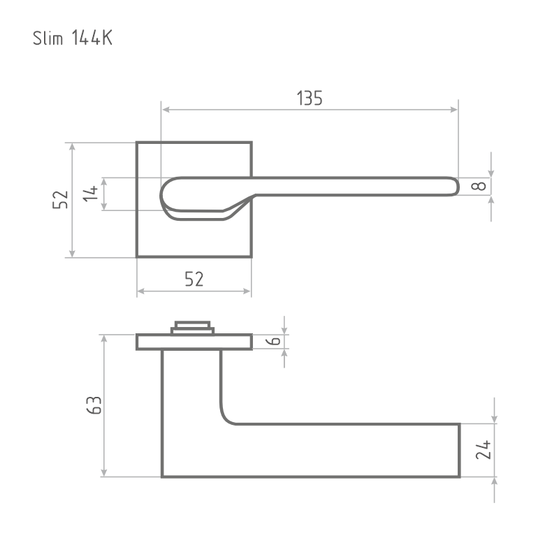 Схема Ручка дверная  межкомнатная на тонкой квадратной розетке 144K Slim цвет Белый Нора-М