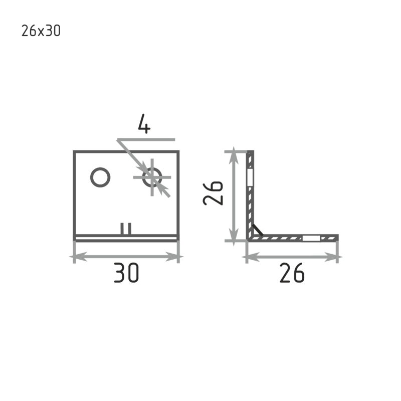 Схема Уголок крепеженый 26х30 цвет Сталь Нора-М