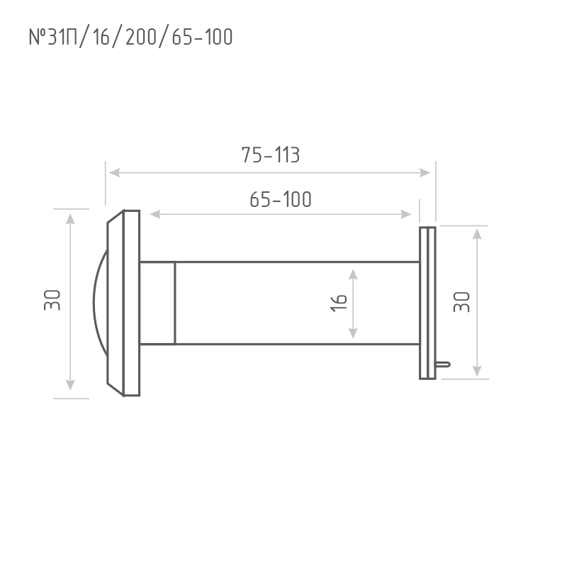 Схема Дверной глазок со шторкой №31П/16/200/65-100 цвет Хром Нора-М