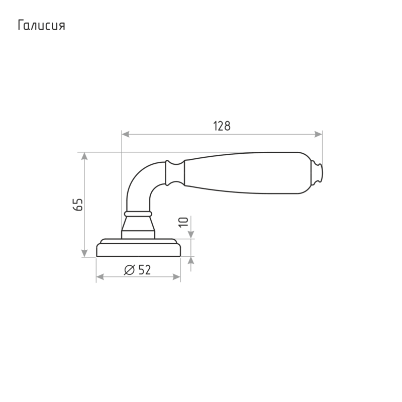 Схема Ручка дверная Галисия цвет Белый фарфор/Застаренное серебро Нора-М