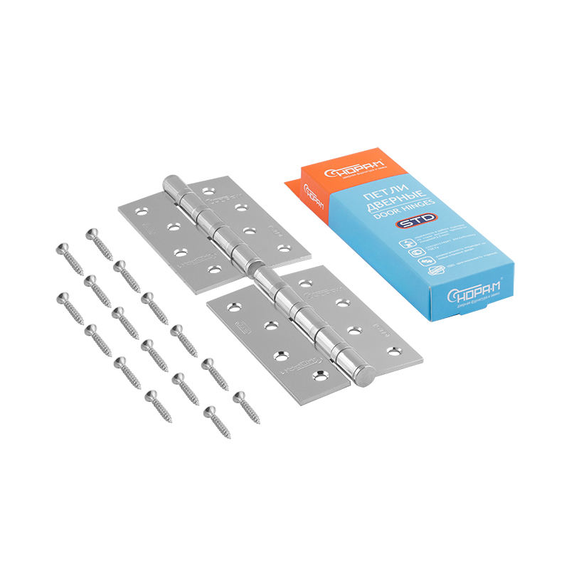Комплектация и упаковка Петля универсальная 4"-4ВВ STD (100*70*2,5) без колп. цвет Хром Нора-М