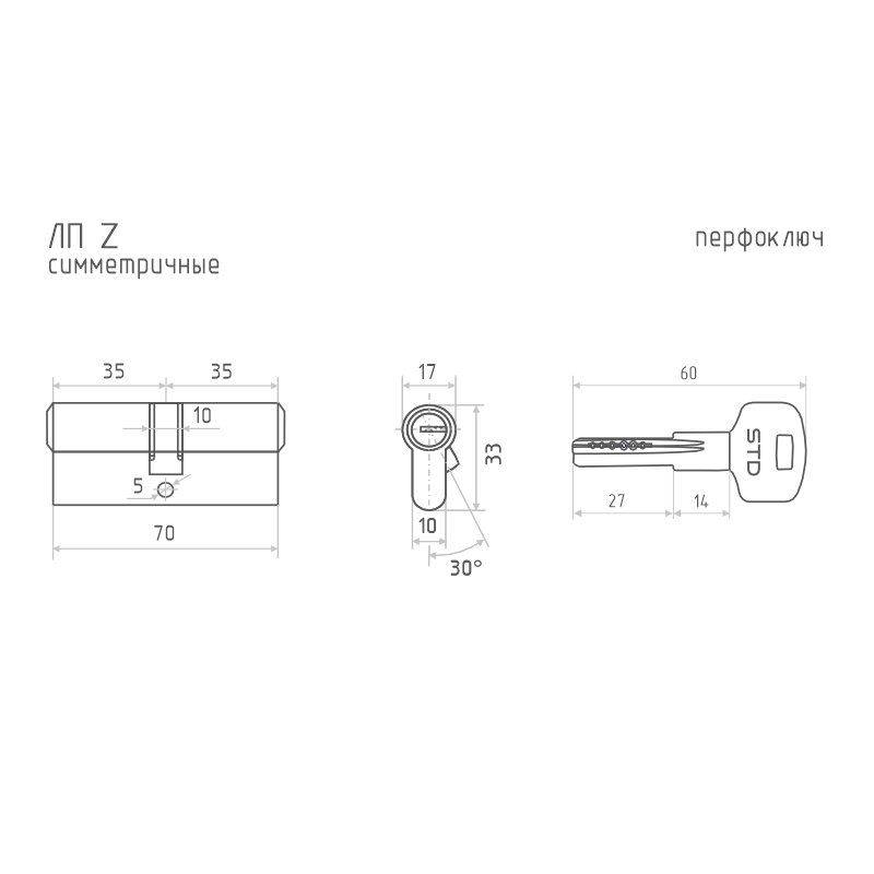 Схема Цилиндр STD Z ЛП цвет Старая медь Нора-М
